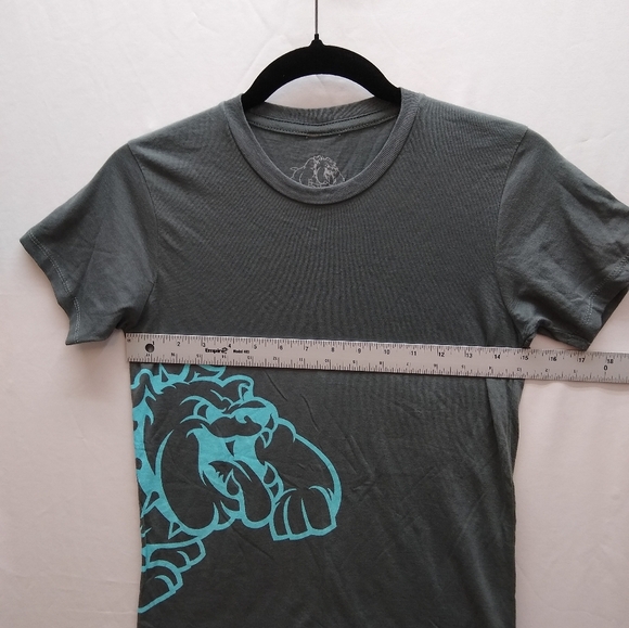 Womens Bully Dog Graphic T-Shirt  Gray With Teal Bulldog Design Small 100%Cotton - Picture 5 of 7